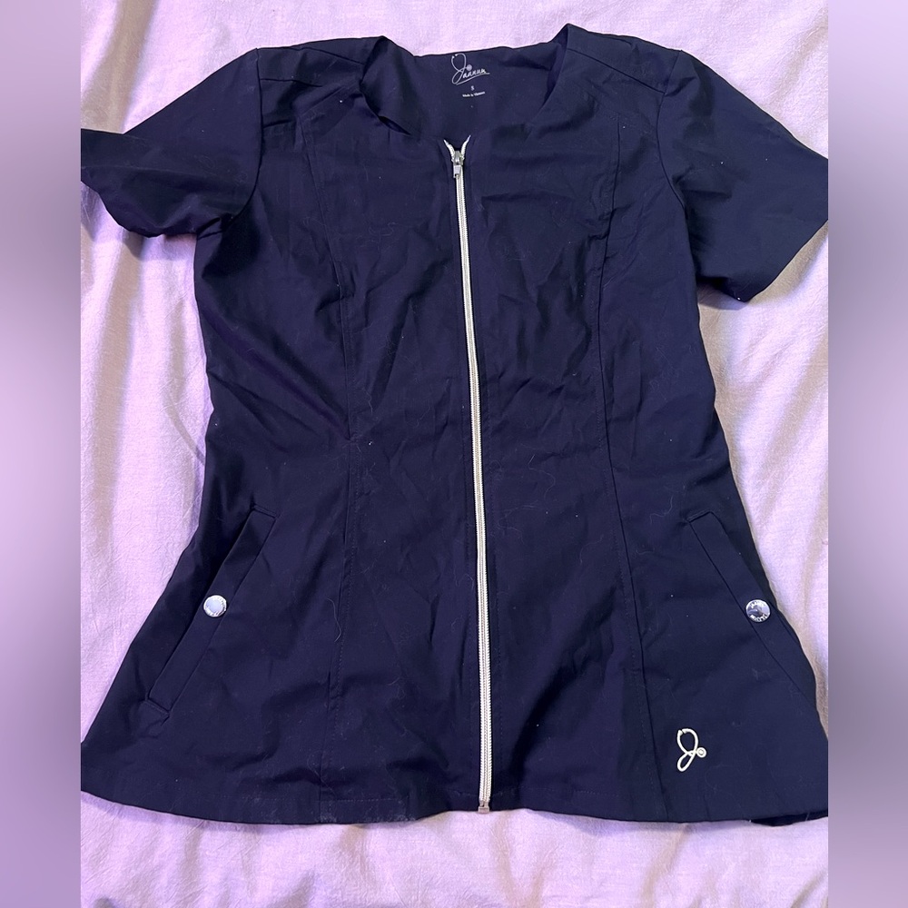 Black fitted Jaanuu scrub top